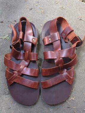 Kouros Men's Brown Leather Strapped Sandals Hand Made Greece sz 43/10